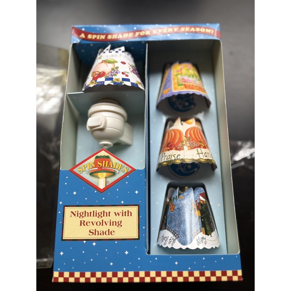 2002 Revolving Spin Shades Night Light Holiday Themes New In Box Cute Designs